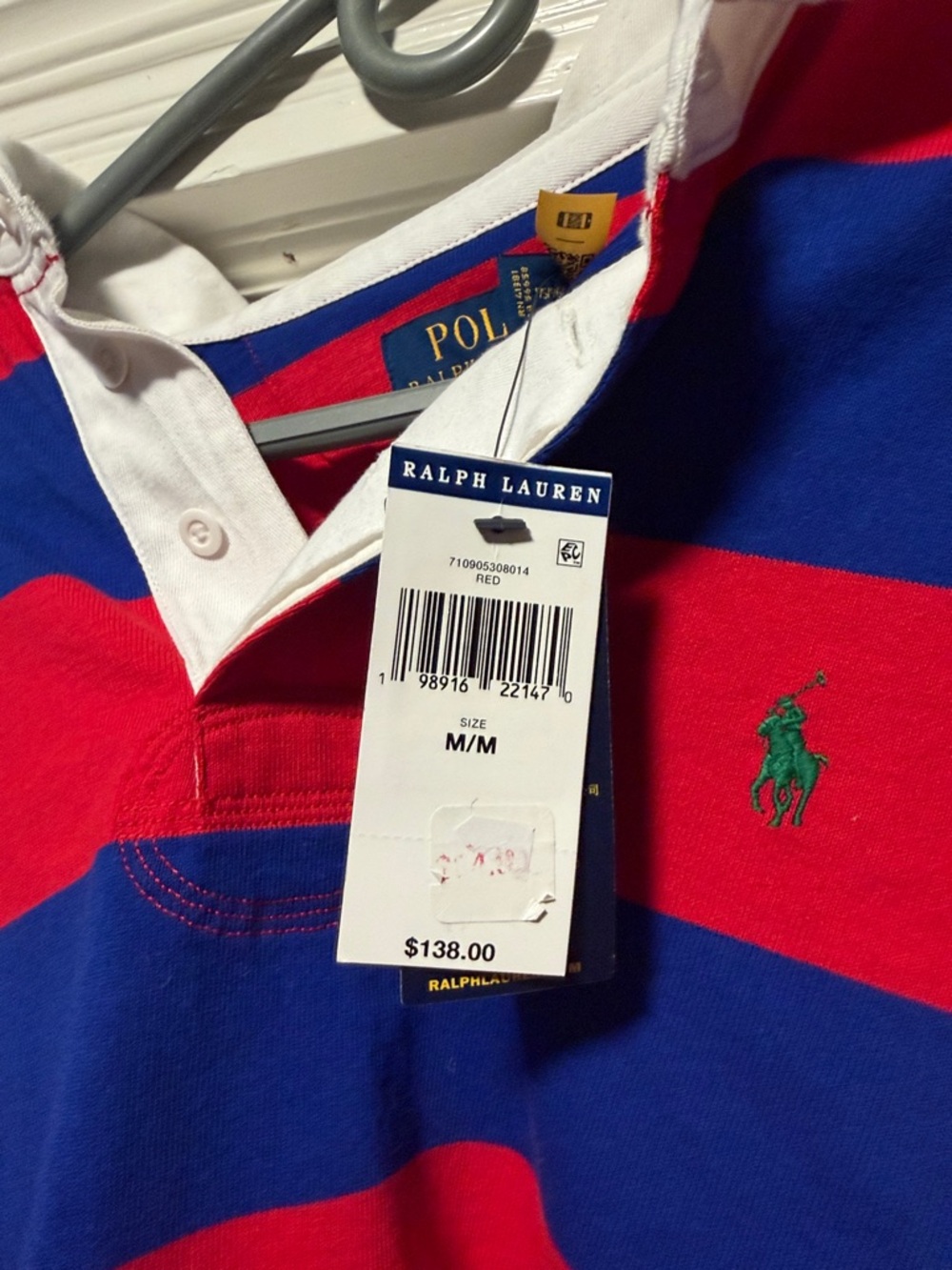 Ralph Lauren Men’s Long-Sleeve Rugby Polo in Red & Blue - Picture 4 of 4